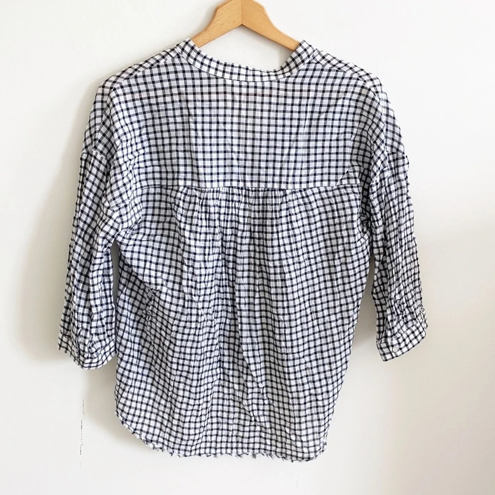 Zara black and white checkered gingham print button down top - Picture 3 of 5